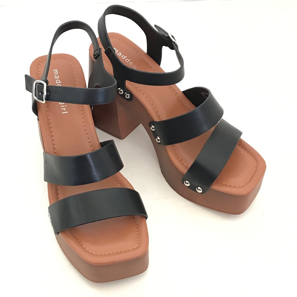 MADDEN GIRL Platform Sandals Chunky Heel Black Greenvil Women’s Size 9.5